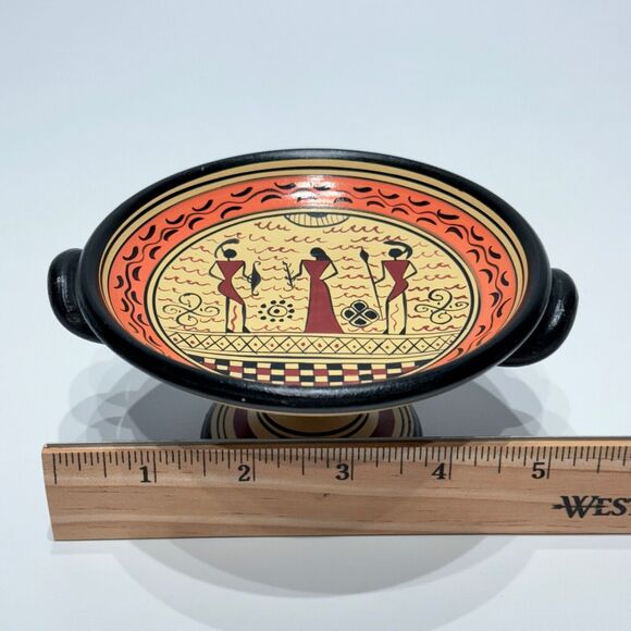 Vintage Hand Made Savas Ceramics Rhodes Small Pedestal Bowl Greek Figures (A9) - Picture 3 of 16